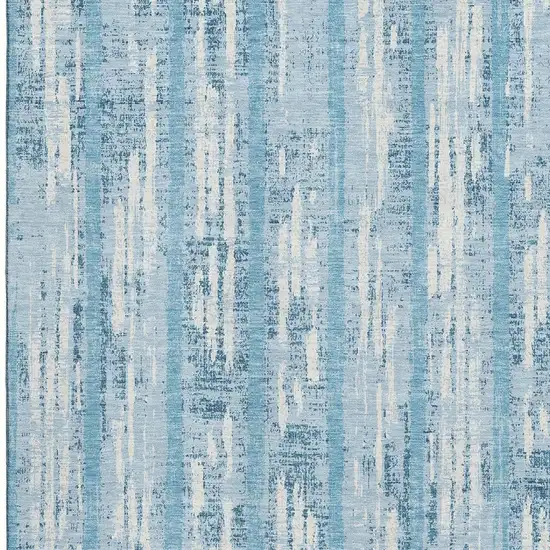 Sky Blue And Ivory Striped Washable Area Rug With UV Protection Photo 5
