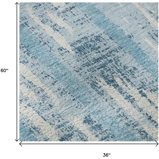 Sky Blue And Ivory Striped Washable Area Rug With UV Protection Photo 9