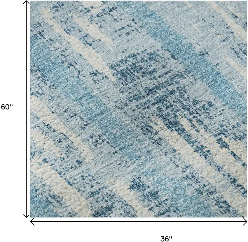 Sky Blue And Ivory Striped Washable Area Rug With UV Protection Photo 9