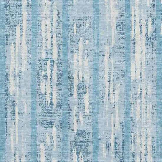 Sky Blue And Ivory Striped Washable Area Rug With UV Protection Photo 4