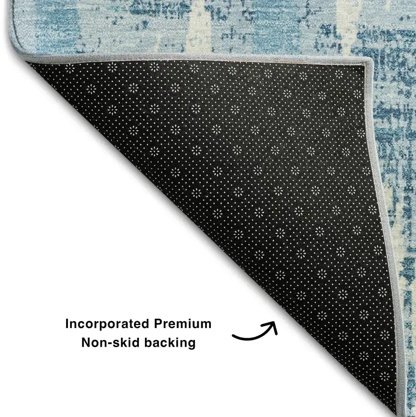 Sky Blue And Ivory Striped Washable Area Rug With UV Protection Photo 7