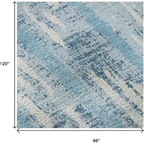 Sky Blue And Ivory Striped Washable Area Rug With UV Protection Photo 9