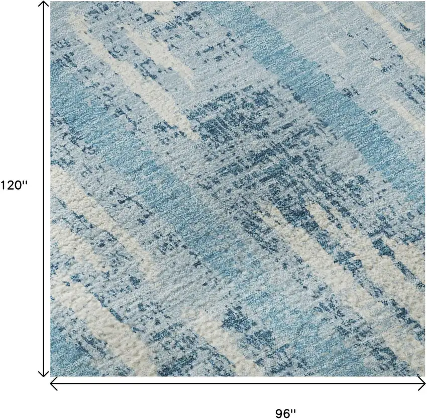 Sky Blue And Ivory Striped Washable Area Rug With UV Protection Photo 9