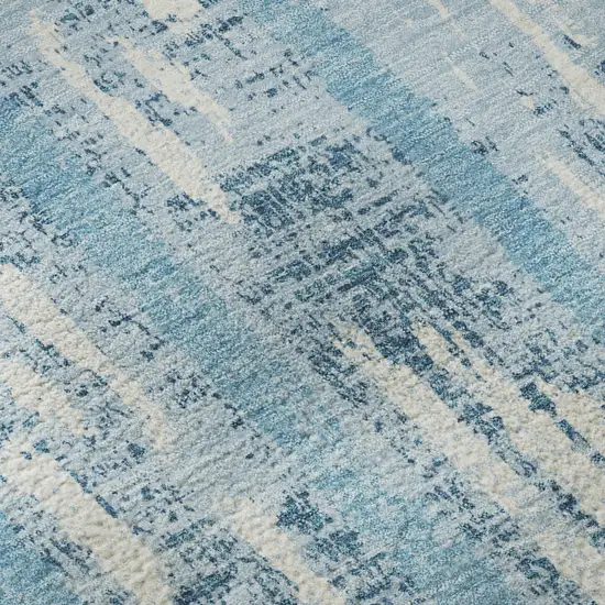 Sky Blue And Ivory Striped Washable Area Rug With UV Protection Photo 1