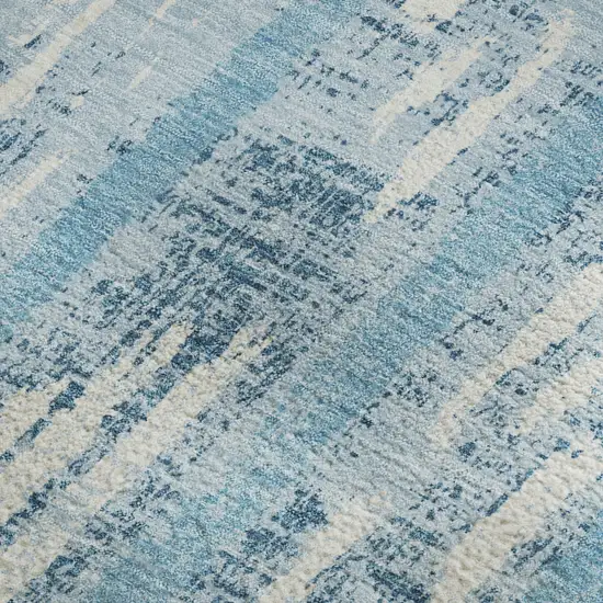 Sky Blue And Ivory Striped Washable Area Rug With UV Protection Photo 3