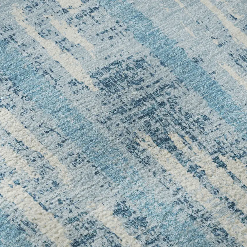 Sky Blue And Ivory Striped Washable Area Rug With UV Protection Photo 1