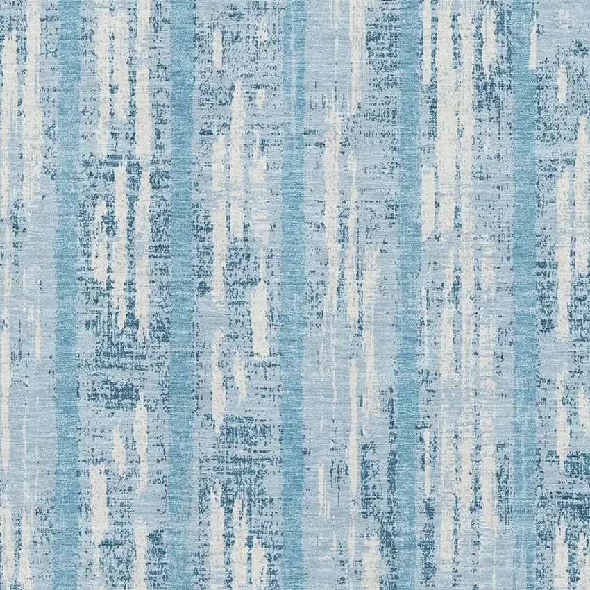 Sky Blue And Ivory Striped Washable Area Rug With UV Protection Photo 3