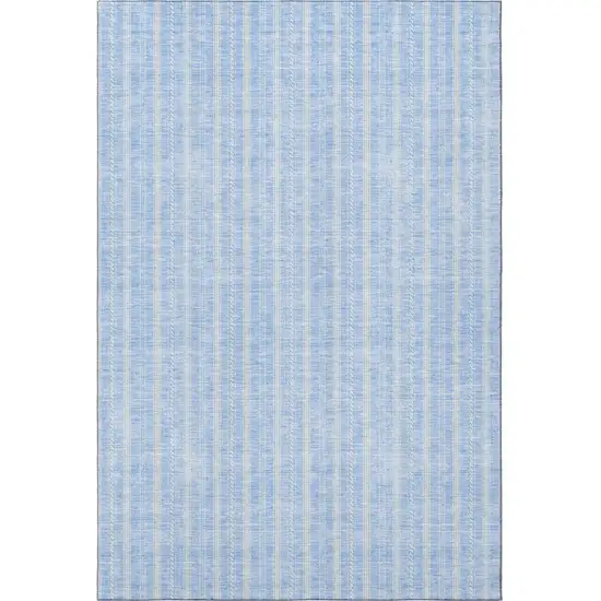 Sky Blue And Ivory Striped Washable Area Rug With UV Protection Photo 2