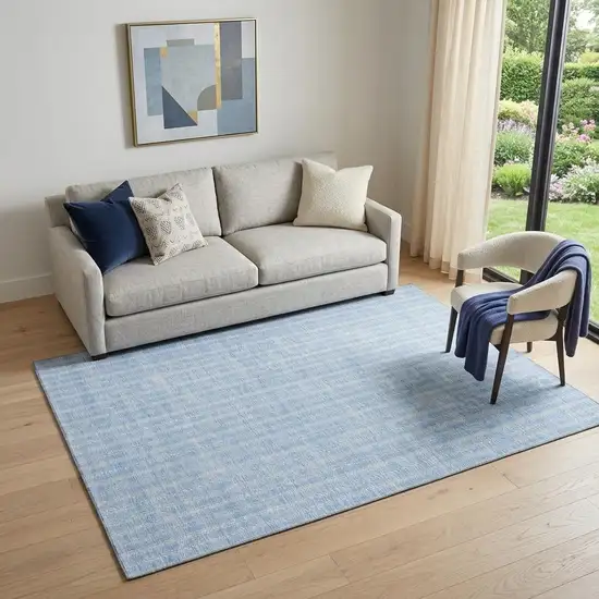 Sky Blue And Ivory Striped Washable Area Rug With UV Protection Photo 1