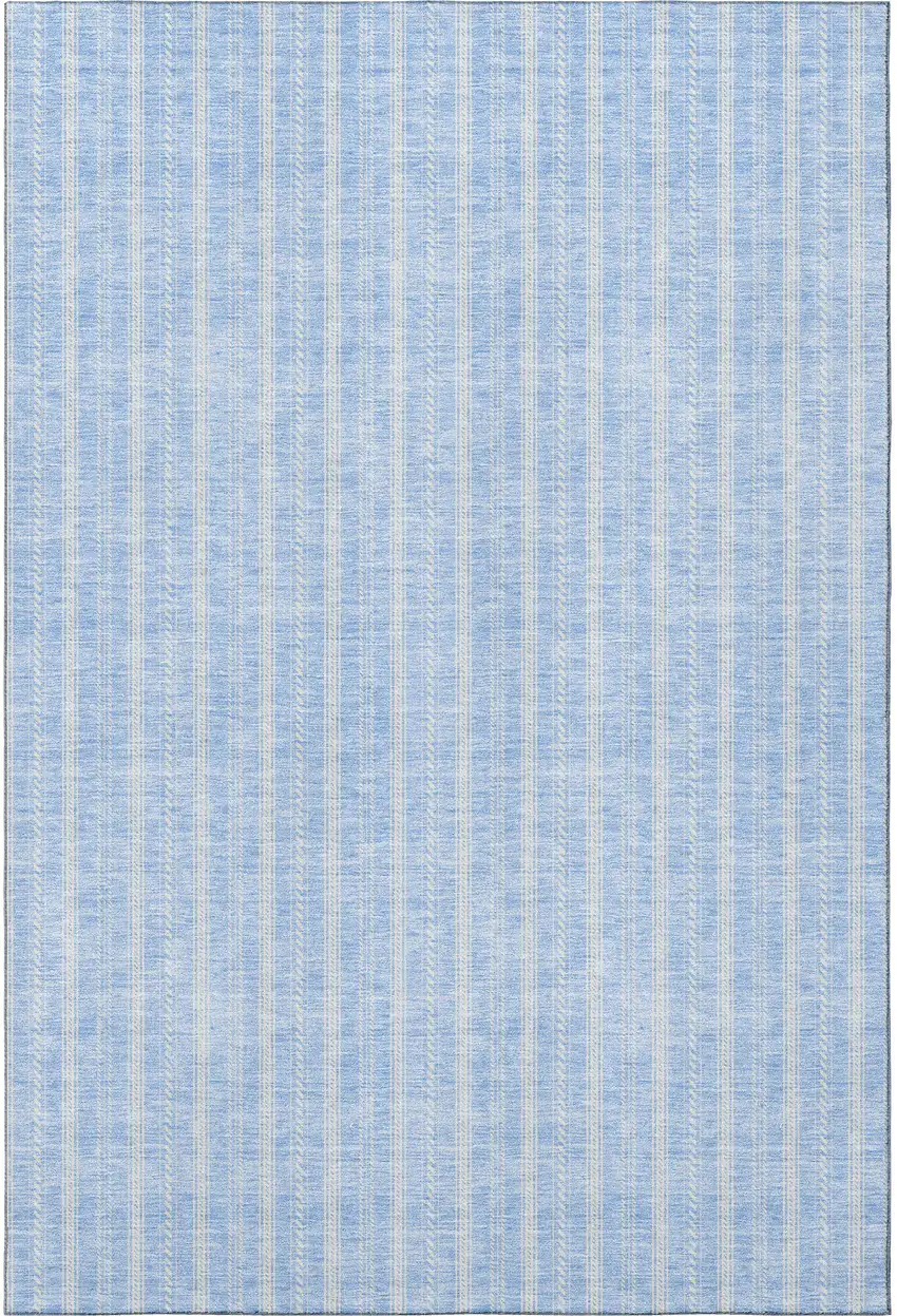 Sky Blue And Ivory Striped Washable Area Rug With UV Protection Photo 2