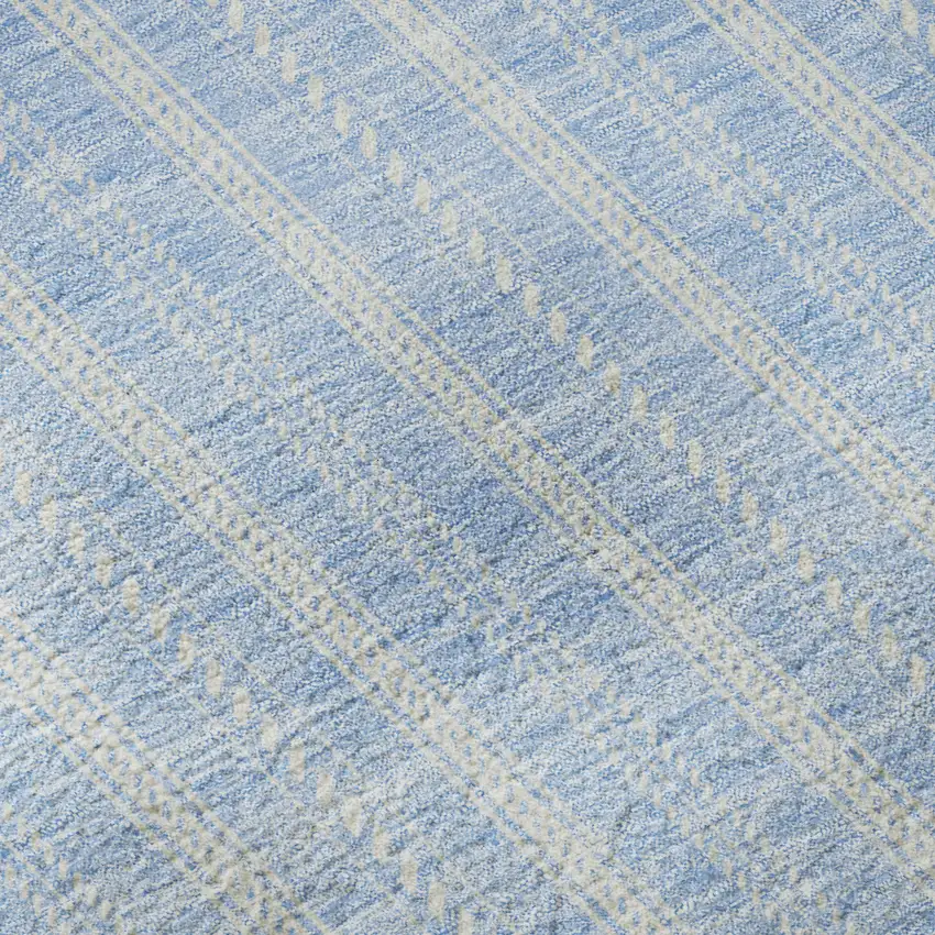 Sky Blue And Ivory Striped Washable Area Rug With UV Protection Photo 8