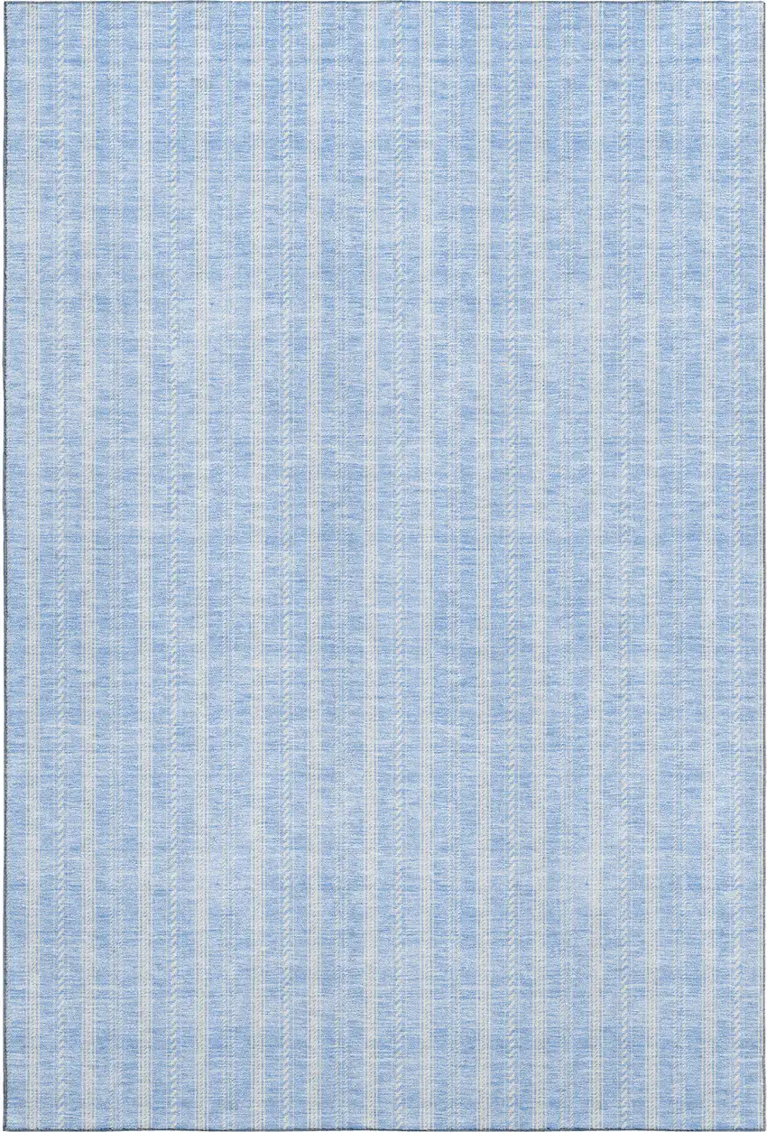 Sky Blue And Ivory Striped Washable Area Rug With UV Protection Photo 1