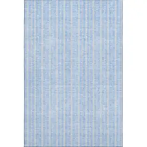 Photo of Sky Blue And Ivory Striped Washable Area Rug With UV Protection