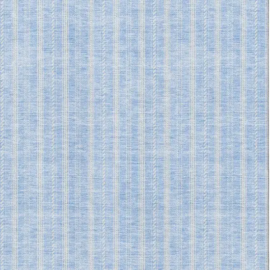 Sky Blue And Ivory Striped Washable Area Rug With UV Protection Photo 2