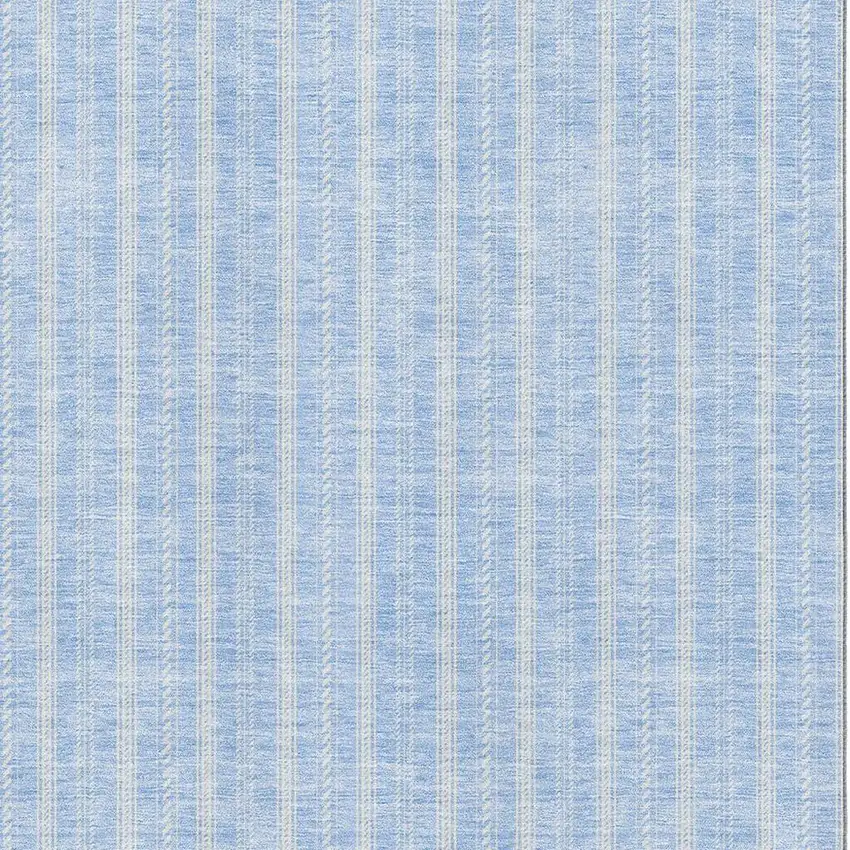 Sky Blue And Ivory Striped Washable Area Rug With UV Protection Photo 2