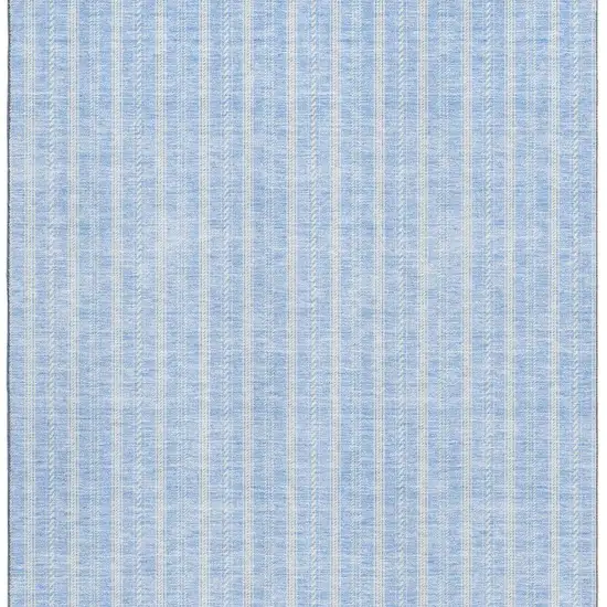 Sky Blue And Ivory Striped Washable Area Rug With UV Protection Photo 3