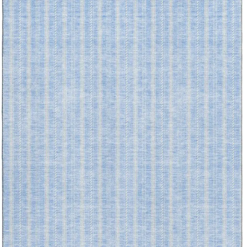 Sky Blue And Ivory Striped Washable Area Rug With UV Protection Photo 3