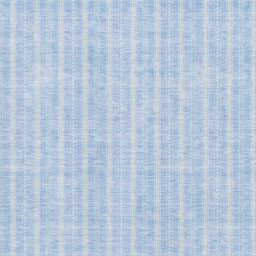Sky Blue And Ivory Striped Washable Area Rug With UV Protection Photo 2