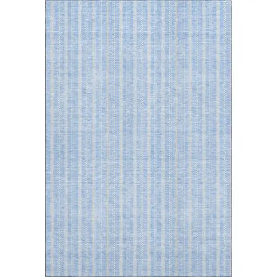 Sky Blue And Ivory Striped Washable Area Rug With UV Protection Photo 1