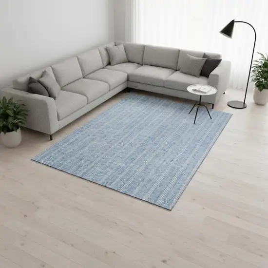 Sky Blue And Ivory Striped Washable Area Rug With UV Protection Photo 2