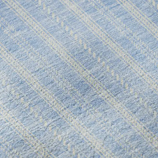 Sky Blue And Ivory Striped Washable Area Rug With UV Protection Photo 9