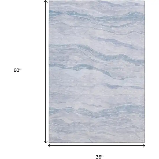 Sky Blue And Ivory Striped Washable Area Rug With UV Protection Photo 3