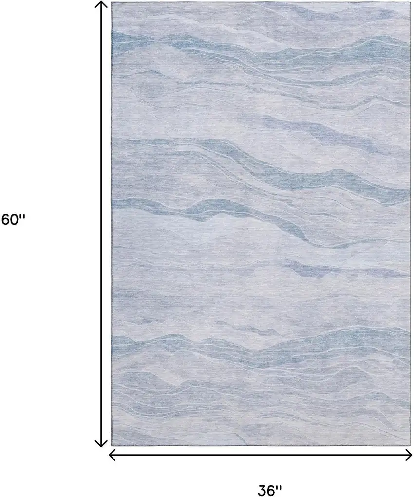 Sky Blue And Ivory Striped Washable Area Rug With UV Protection Photo 3