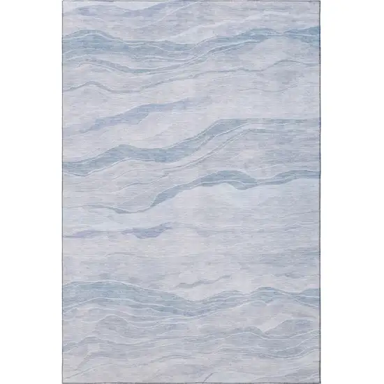 Sky Blue And Ivory Striped Washable Area Rug With UV Protection Photo 3