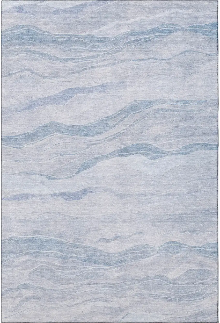 Sky Blue And Ivory Striped Washable Area Rug With UV Protection Photo 3