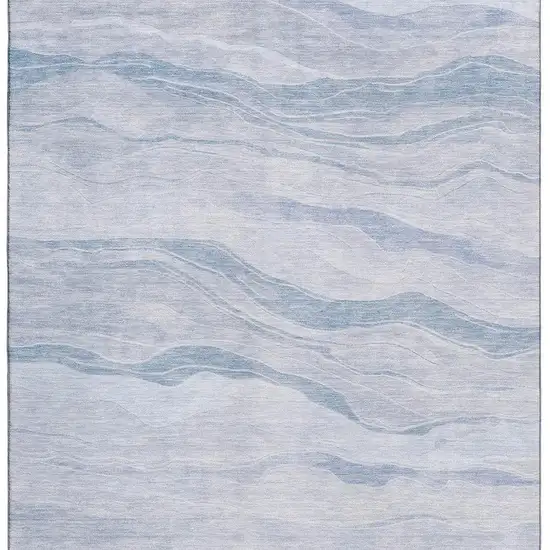 Sky Blue And Ivory Striped Washable Area Rug With UV Protection Photo 2