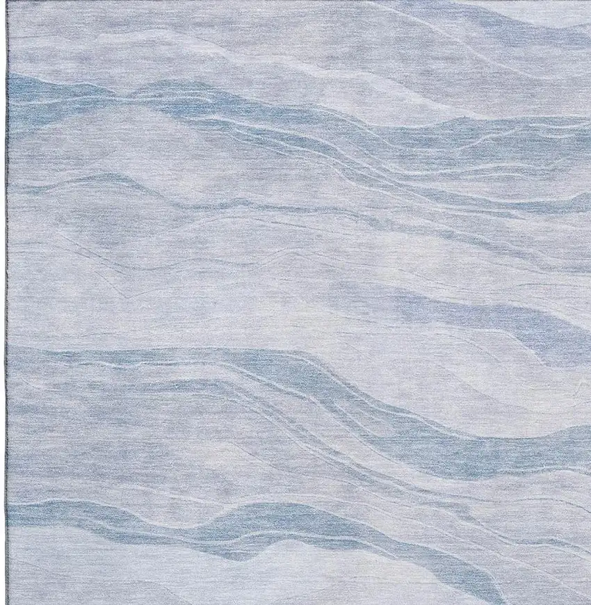 Sky Blue And Ivory Striped Washable Area Rug With UV Protection Photo 2