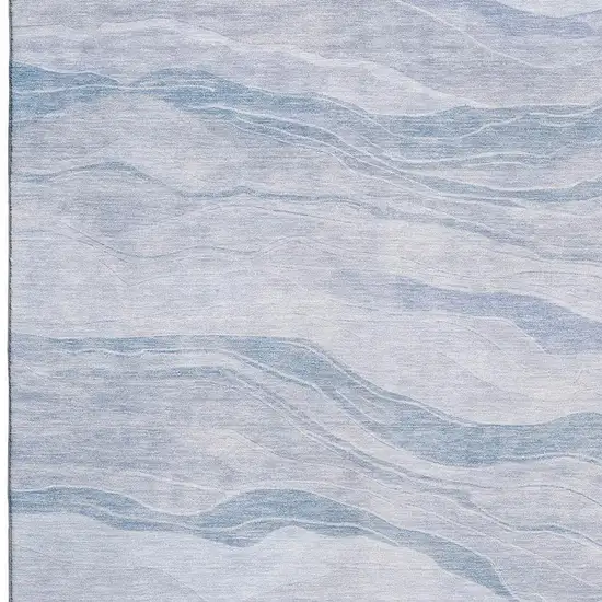 Sky Blue And Ivory Striped Washable Area Rug With UV Protection Photo 2