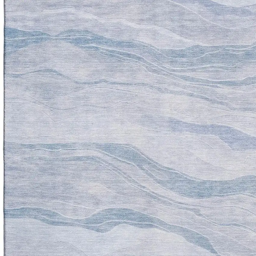 Sky Blue And Ivory Striped Washable Area Rug With UV Protection Photo 2