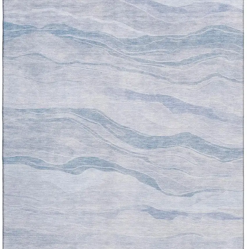 Sky Blue And Ivory Striped Washable Area Rug With UV Protection Photo 3