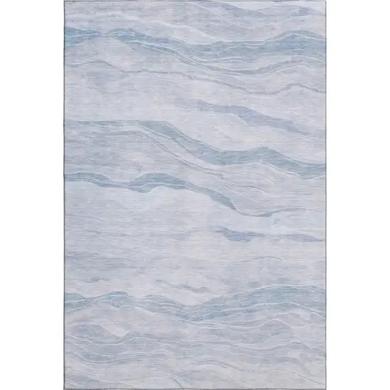 Sky Blue And Ivory Striped Washable Area Rug With UV Protection Photo 1