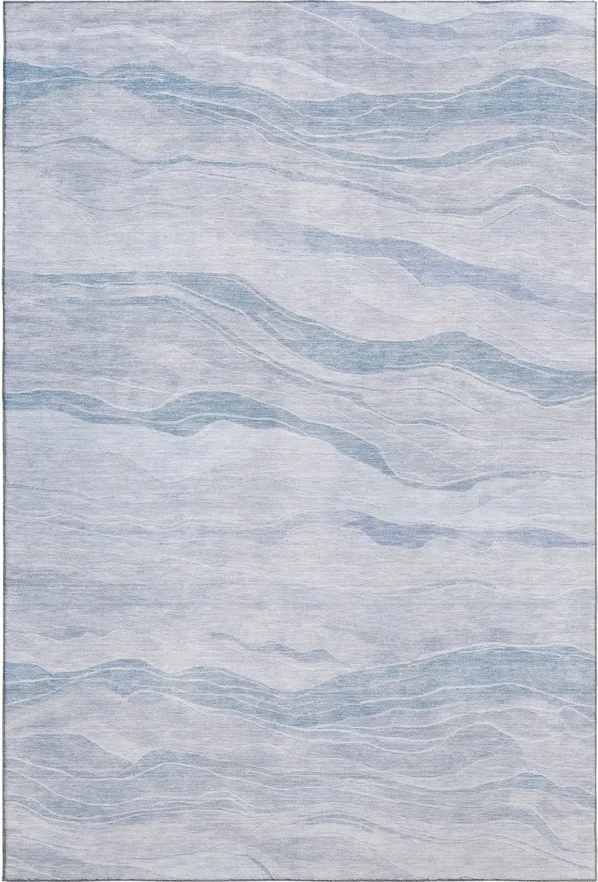 Sky Blue And Ivory Striped Washable Area Rug With UV Protection Photo 1
