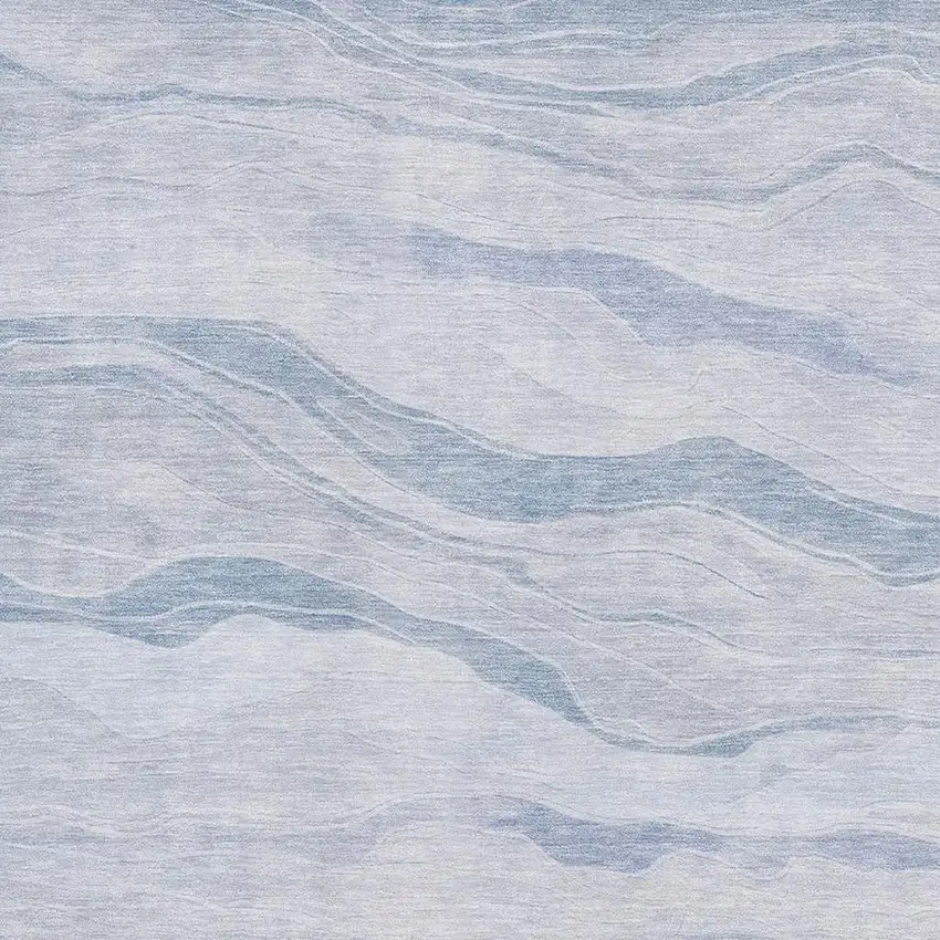 Sky Blue And Ivory Striped Washable Area Rug With UV Protection Photo 2