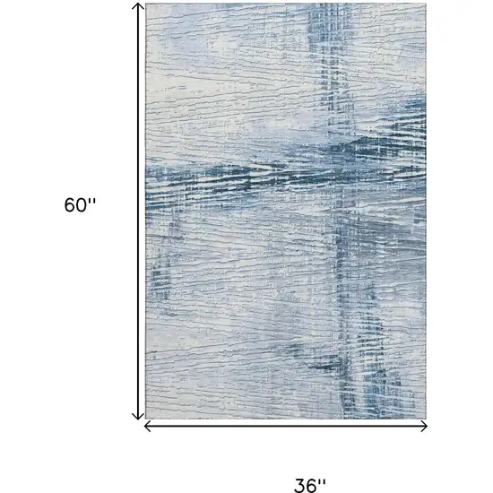 Sky Blue And Ivory Striped Washable Area Rug With UV Protection Photo 8