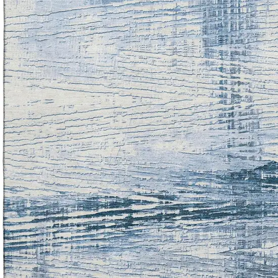 Sky Blue And Ivory Striped Washable Area Rug With UV Protection Photo 4