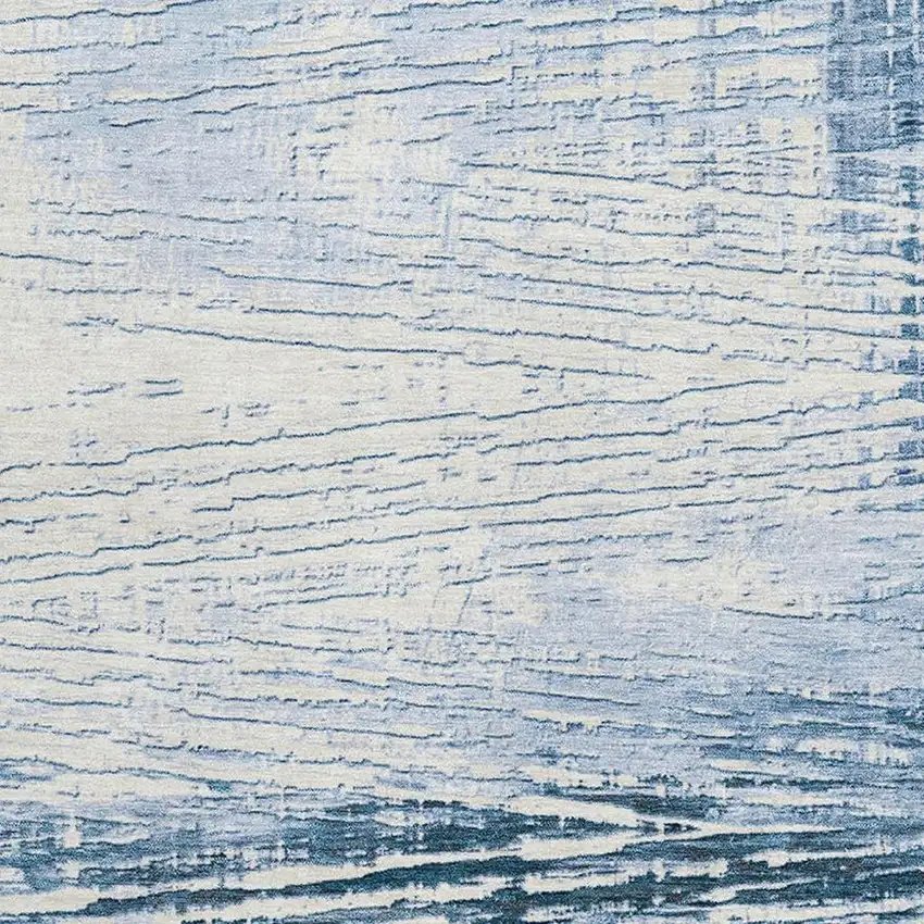 Sky Blue And Ivory Striped Washable Area Rug With UV Protection Photo 3