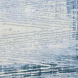 Photo of Sky Blue And Ivory Striped Washable Area Rug With UV Protection