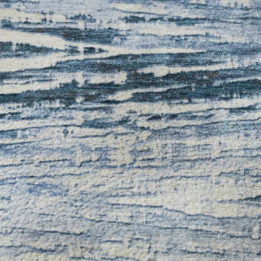 Sky Blue And Ivory Striped Washable Area Rug With UV Protection Photo 9