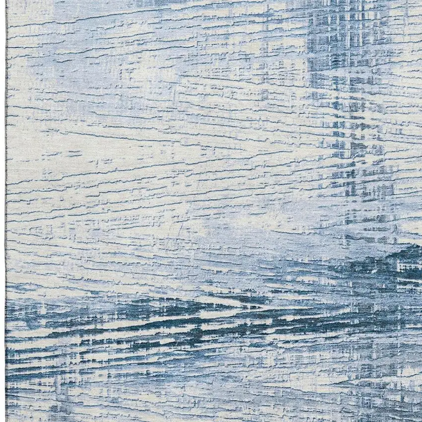 Sky Blue And Ivory Striped Washable Area Rug With UV Protection Photo 3