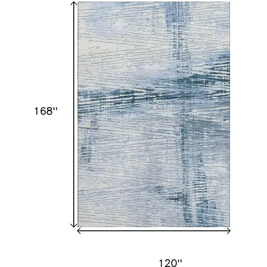 Sky Blue And Ivory Striped Washable Area Rug With UV Protection Photo 9