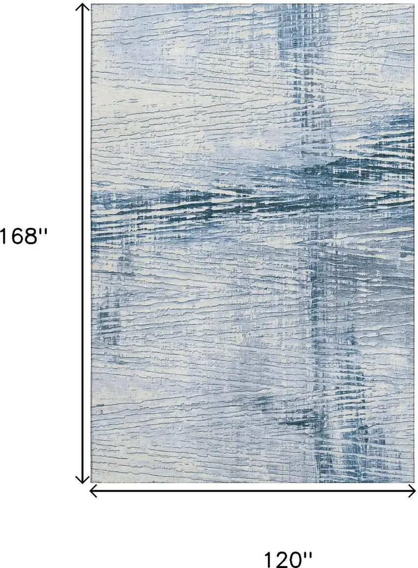 Sky Blue And Ivory Striped Washable Area Rug With UV Protection Photo 9