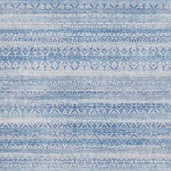 Sky Blue And Ivory Striped Washable Area Rug With UV Protection Photo 3