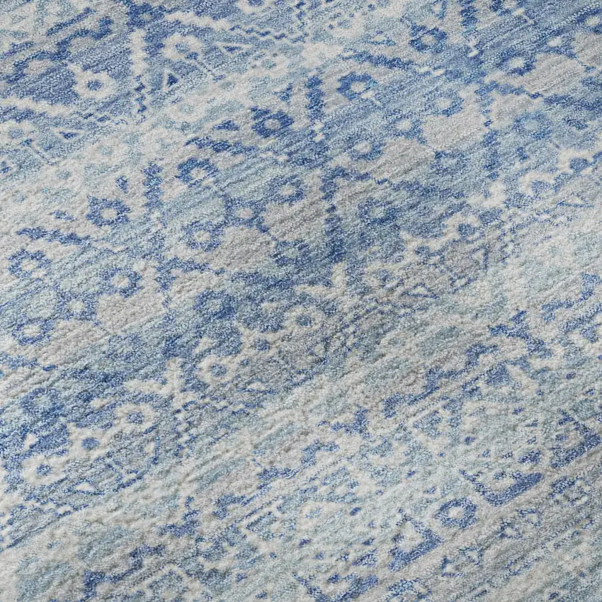 Sky Blue And Ivory Striped Washable Area Rug With UV Protection Photo 8