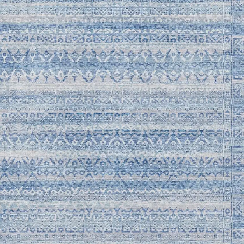 Sky Blue And Ivory Striped Washable Area Rug With UV Protection Photo 3