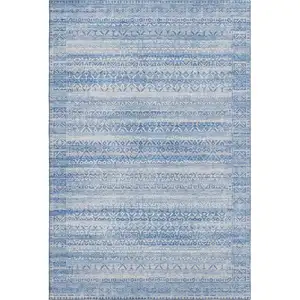 Photo of Sky Blue And Ivory Striped Washable Area Rug With UV Protection