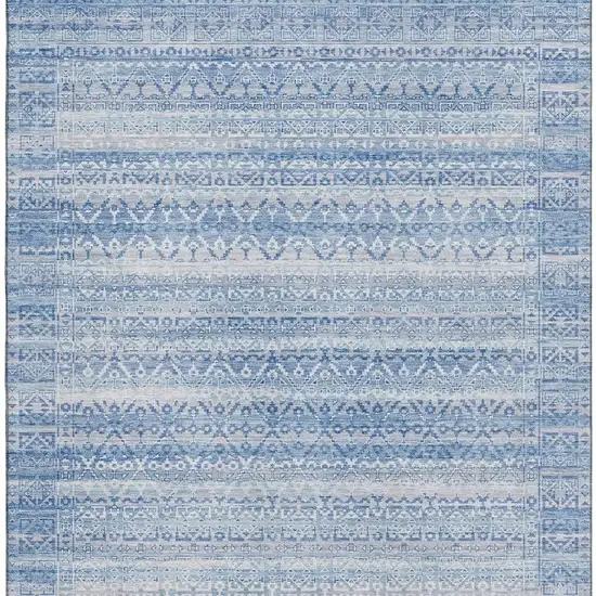 Sky Blue And Ivory Striped Washable Area Rug With UV Protection Photo 4